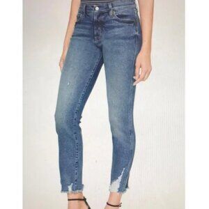 Gap high rise slim straight medium destroy jeans size 33 frayed raw hem